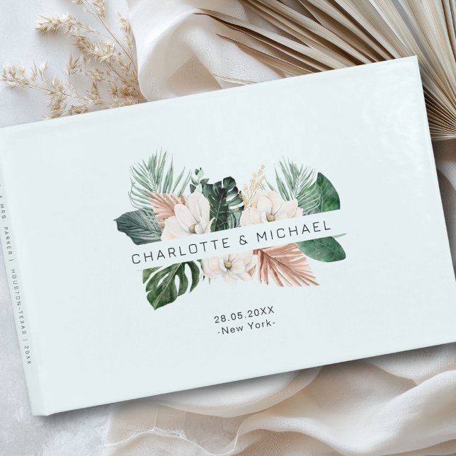 Libro De Visitas Boda elegante, tropical y frondoso (Personalized, elegant, tropical, leafy wedding guest book with your names and date.)