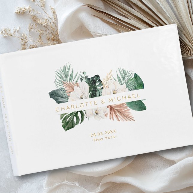 Libro De Visitas Boda elegante, tropical y frondoso (Personalized, elegant, tropical, leafy wedding guest book with your names and date.)
