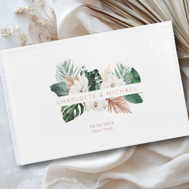 Libro De Visitas Boda elegante, tropical y frondoso (Personalized, elegant, tropical, leafy wedding guest book with your names and date.)