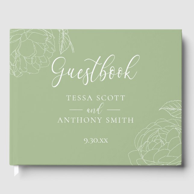 Libro De Visitas Boda elegante y sofisticada en verde salvia (Anverso)