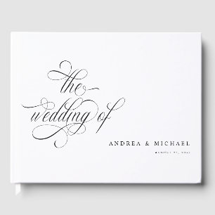 Libro De Visitas Boda en Blanco y Negro con Letra de Caligrafía Ele