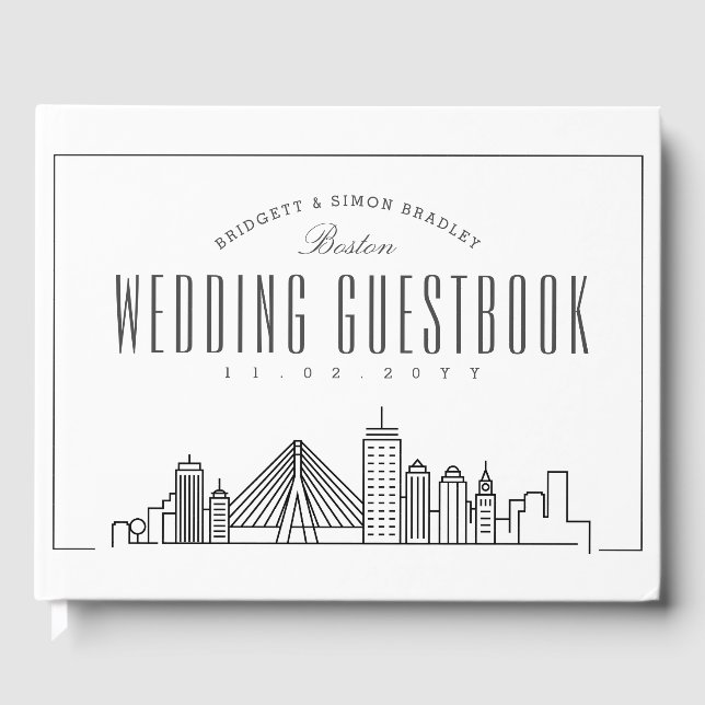 Libro De Visitas Boda En Boston | Esquina moderna de Deco (Anverso)
