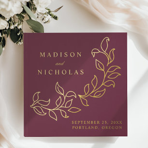 Libro De Visitas Boda en cascada Merlot y hojas de pan de oro
