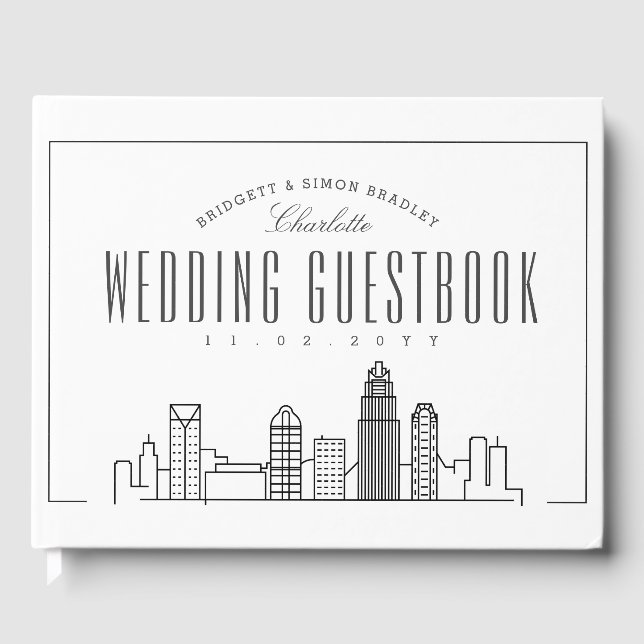 Libro De Visitas Boda En Charlotte | Deco Skyline Guest Book (Anverso)