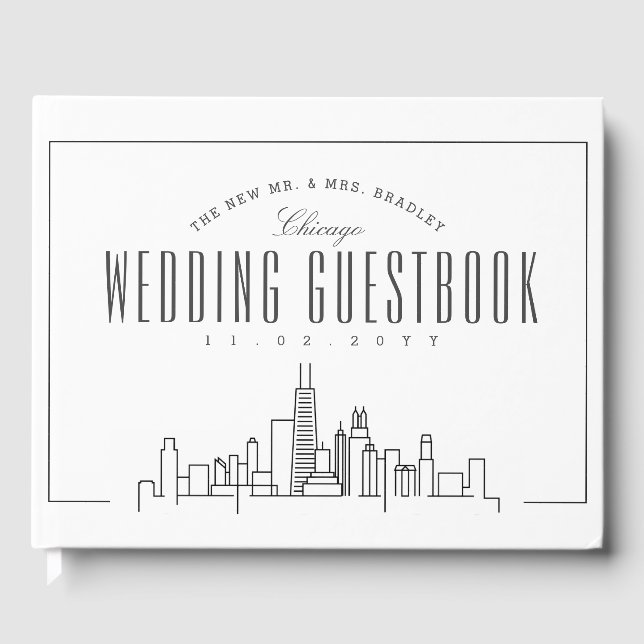 Libro De Visitas Boda En Chicago | Esquina moderna de Deco (Anverso)