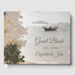 Libro De Visitas Boda en la Playa con Flores y Barco de Vela
