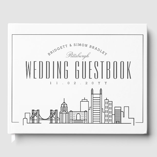 Libro De Visitas Boda En Pittsburgh | Esquina moderna de Deco (Anverso)