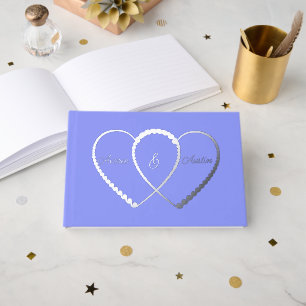 Libro De Visitas Boda entrelazado de corazón azul plateado