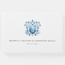 Libro De Visitas Boda Escudo Monogramado Azul