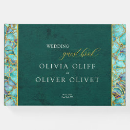 Libro De Visitas Boda Esmeralda de flores turquesas