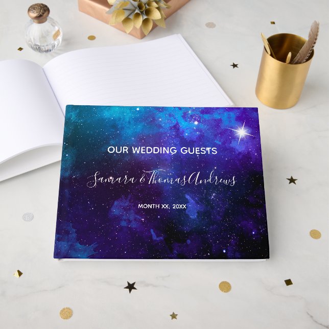 Libro De Visitas Boda Estrella Cielo Azul Claro (Anverso Abierto)
