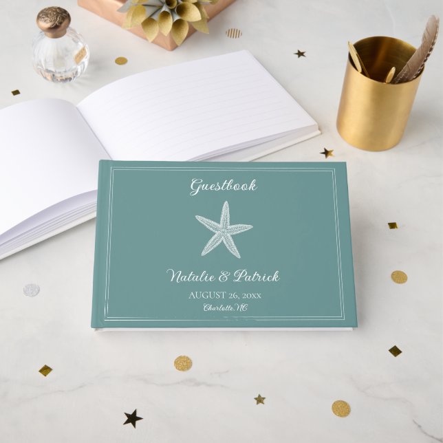 Libro De Visitas Boda Estrella de Mar Turquesa (Anverso Abierto)