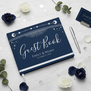 Libro De Visitas Boda Estrellas Luna Sol Plateado Azul Celeste