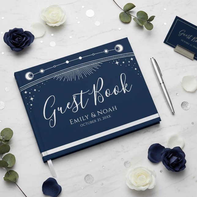 Libro De Visitas Boda Estrellas Luna Sol Plateado Azul Celeste (Subido por el creador)