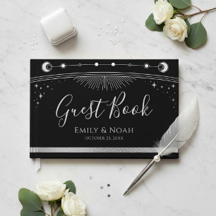Libro De Visitas Boda Estrellas Luna Sol Plateado Negro Celestial