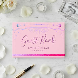 Libro De Visitas Boda Estrellas Luna Sol Púrpura Rosa Celeste