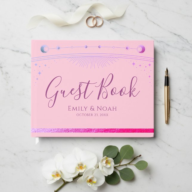 Libro De Visitas Boda Estrellas Luna Sol Púrpura Rosa Celeste (Subido por el creador)