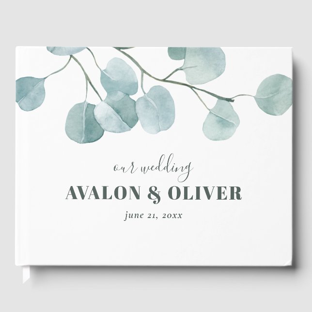 Libro De Visitas Boda Eucalyptus del dólar plateado (Anverso)