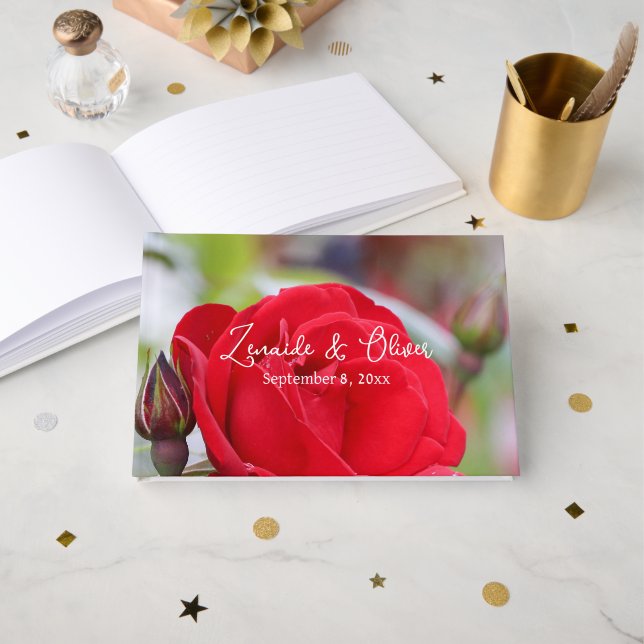 Libro De Visitas Boda/evento personalizado de la rosa roja (Anverso Abierto)