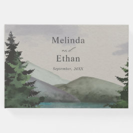 Libro De Visitas Boda Evergreen de Montaña Rustica y Lago