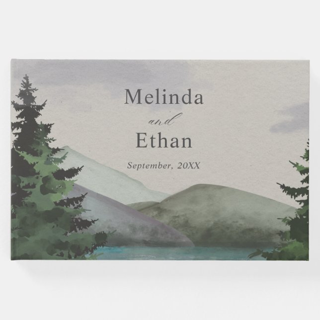 Libro De Visitas Boda Evergreen de Montaña Rustica y Lago (Anverso)