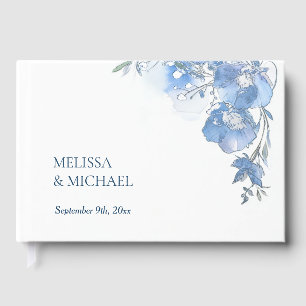 Libro De Visitas Boda floral acuarela artística azul