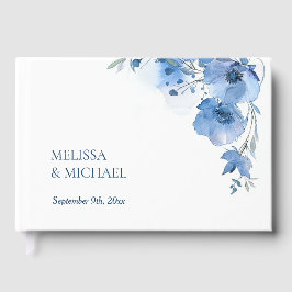Libro De Visitas Boda floral acuarela artística azul