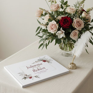 Libro De Visitas Boda floral acuarela roja y niebla invitado bo