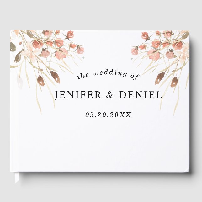 Libro De Visitas Boda floral acuarela seca boho (Anverso)