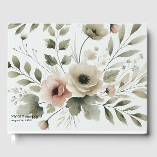 Libro De Visitas Boda floral acuarela verde oliva caqui