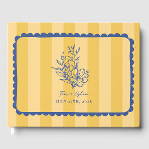 Libro De Visitas Boda Floral Amarillo Azul Bouquet Stripe