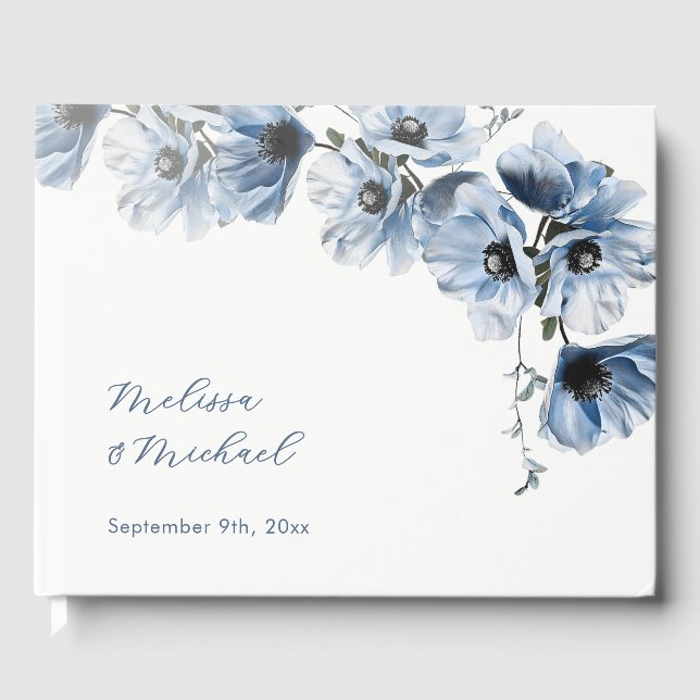 Libro De Visitas Boda floral artística azul (Anverso)