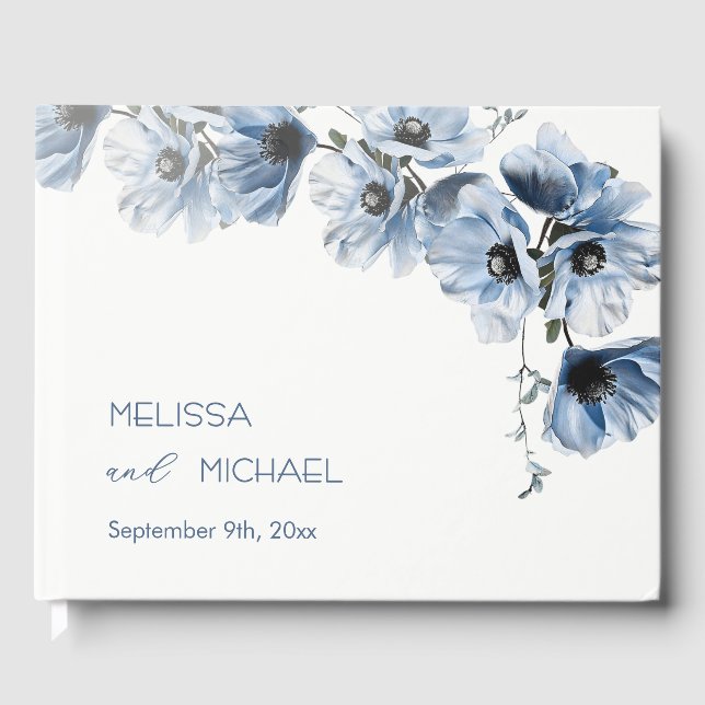 Libro De Visitas Boda floral artística azul (Anverso)