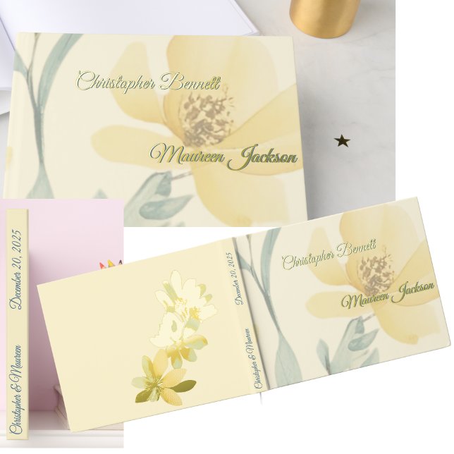 Libro De Visitas Boda floral azul amarillo blanda amarillo de mante (This Gold Foil Yellow Floral Guest Book Can be used for a Collection of Memories from you Wedding.)