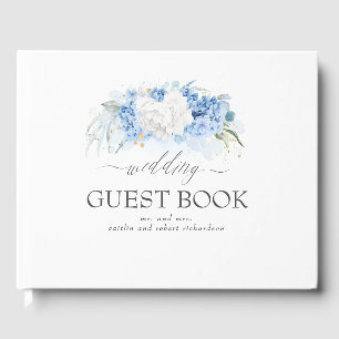 Libro De Visitas Boda floral azul blanco y turbio