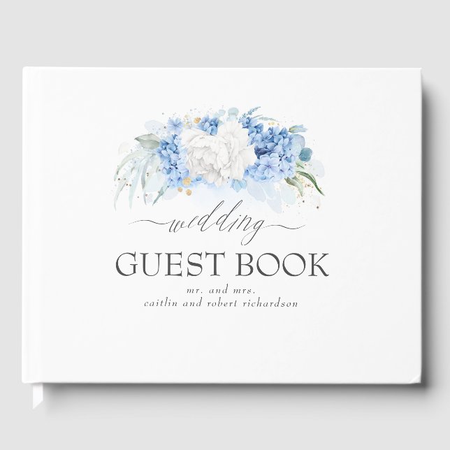 Libro De Visitas Boda floral azul blanco y turbio (Anverso)