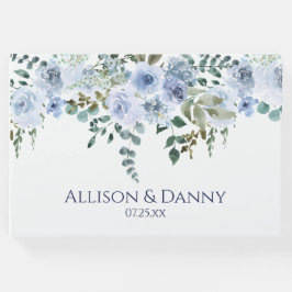 Libro De Visitas Boda floral azul claro y acuarela naval