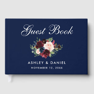 Libro De Visitas Boda Floral Azul de Borgoña