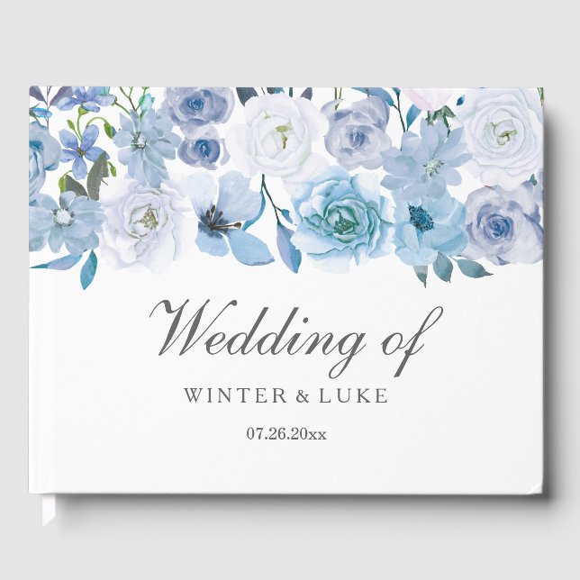 Libro De Visitas Boda Floral Azul Dusty (Anverso)