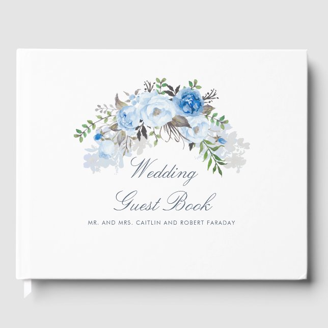Libro De Visitas Boda Floral Azul Dusty (Anverso)