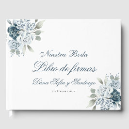 Libro De Visitas Boda Floral Azul Español