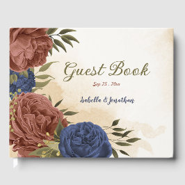 Libro De Visitas boda floral azul marino de terracota