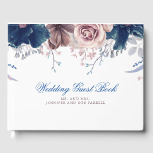 Libro De Visitas Boda floral azul marino y malva