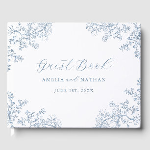 Libro De Visitas Boda Floral Azul Polvoriento Vintage