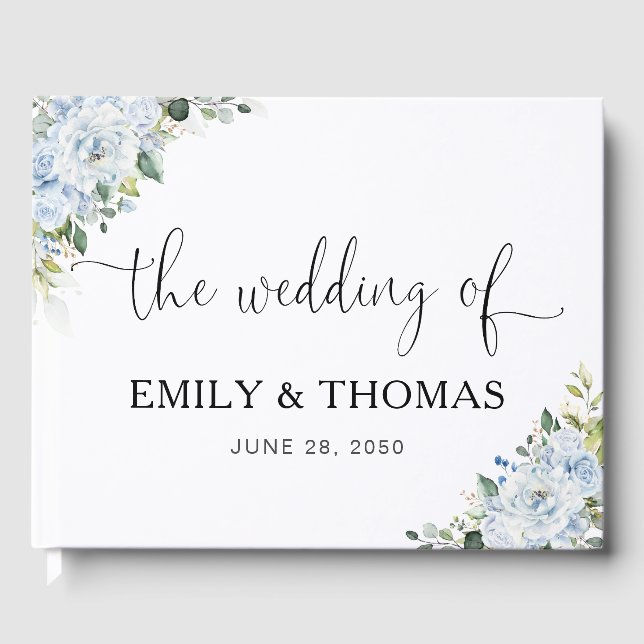 Libro De Visitas Boda floral azul romántico (Anverso)