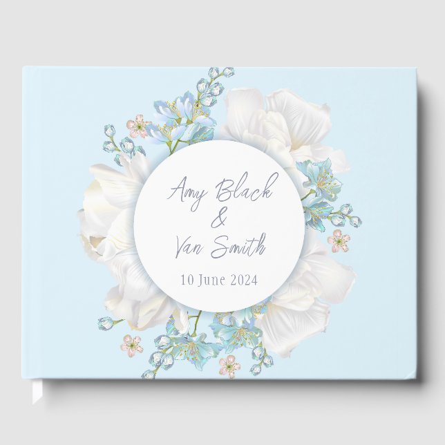 Libro De Visitas Boda Floral Azul Tulip (Anverso)