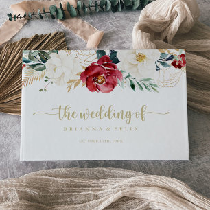 Libro De Visitas Boda Floral Blanca Borgoña de oro clásico