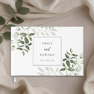 Libro De Visitas Boda floral blanca y verde sabio
