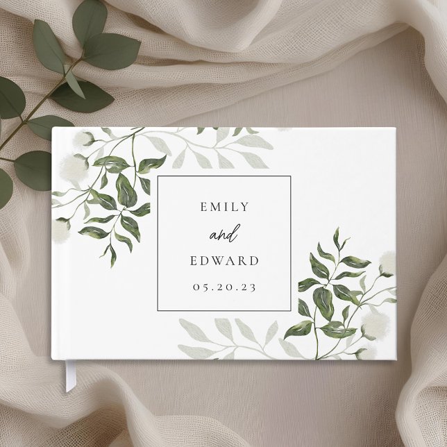 Libro De Visitas Boda floral blanca y verde sabio (Subido por el creador)