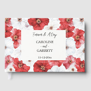 Libro De Visitas Boda Floral Blanco Rojo